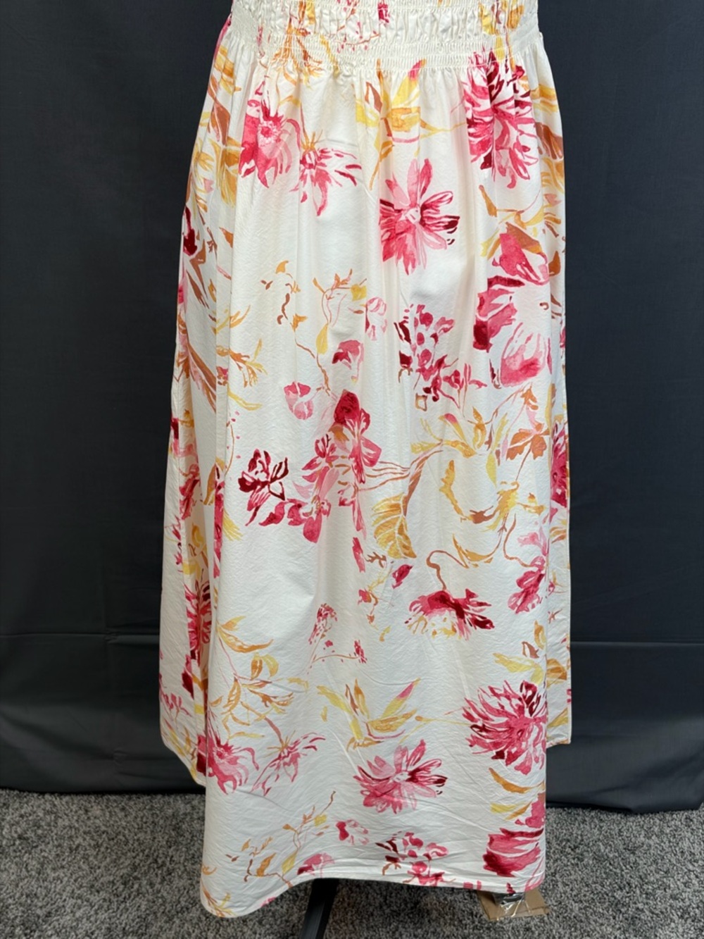 🎉H&M Cream Maxi Dress |Pink & Yellow Floral Print | Stretch Smock Off Shoulder M - Picture 3 of 9